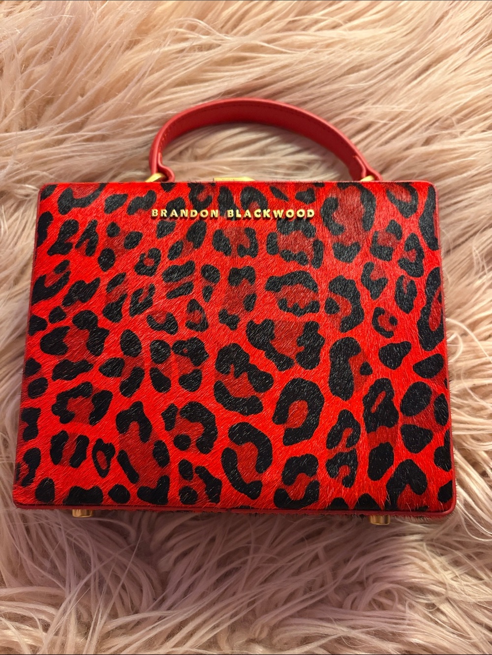 Brandon Blackwood Red and Black Leopard Top-Handle Satchel